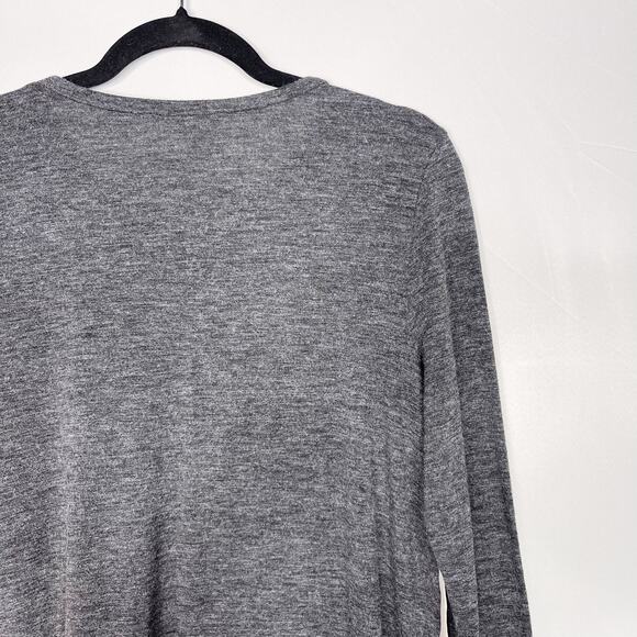 LOFT Medium Mixed Media Long Sleeve Top Heather Gray Cream Crew Neck Side Split - Picture 5 of 8